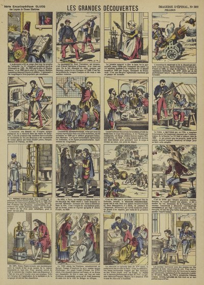 Store opdagelser (farve litho) af French School