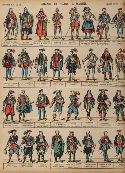 Store militærfigurer (farvet indgravering) af French School