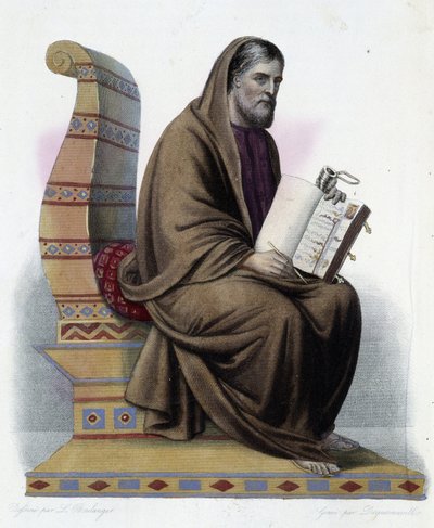 Gregoire de Tours (538-594) biskop af Tours og historiker af kirken - i "" Le Plutarque francais"", af Mennechet, Paris af French School