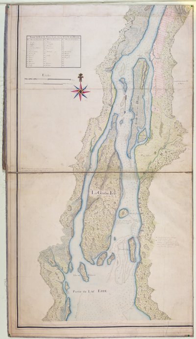 Grosse Isle og en del af Lake Erie, 1796 (pen, blæk og wc på papir) af French School