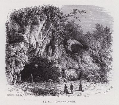 Lourdes grotte (gravering) af French School