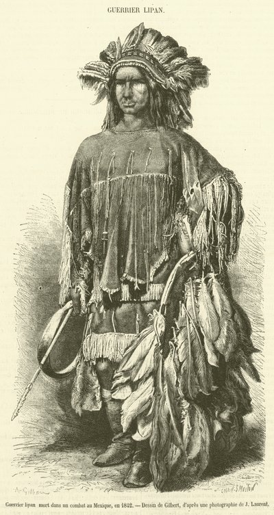 Lipan kriger, der døde i kamp i Mexico, 1842 (gravering) af French School