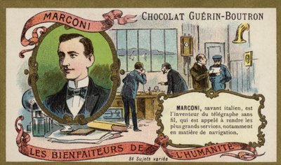 Guglielmo Marconi, italiensk opfinder og radiopioner (chromolitho) af French School