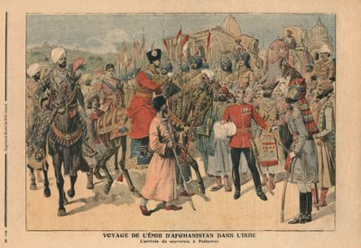 Habibullah Kahn (1872-1919) Emir af Afghanistan ankommer til Peshawar, Indien, illustration fra 