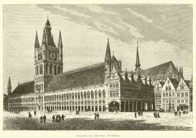 Haller og klokketårn i Ypres (gravering) af French School