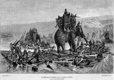 Hannibal passerer Rhone til Italien (år 218 f.Kr.) - i "Frankrig og franskmændene gennem århundrederne"" af French School