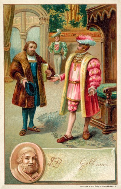 Hans Holbein med Kong Henrik VIII (chromolitho) af French School