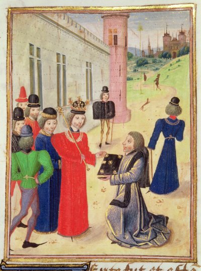 Harl 4380 f.233v Froissart præsenterer sin bog til Richard II, fra Froissarts Chronicle, Vol IV (vellum) af French School