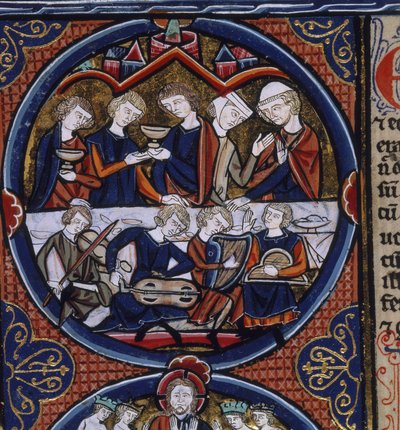 Harley 1527 fol.36v Banket med musikere, fra 