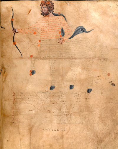 Harley 647, f.3v Illustration af stjernebilledet Skytten, fra 