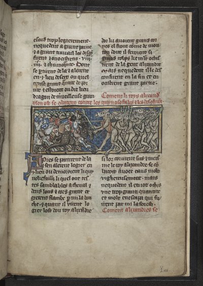 Harley MS 4979 f.72r Alexander, der bekæmper mænd med hestehoveder, fra 