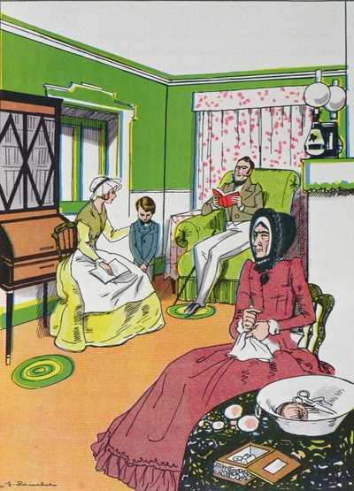 Han ved det ikke. Terrible., afbrudt Miss Murdstone, fra kapitel IV af David Copperfield af Charles Dickens (1812-70) af French School