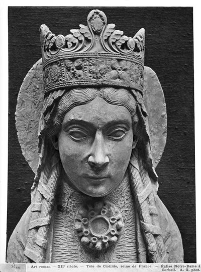 Overhoved for St. Clotilda, fra kirken Notre-Dame af Corbeil (gipsafstøbning) (detalje) (se også 383111) af French School