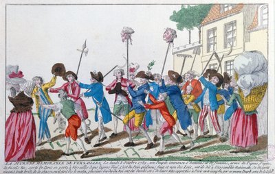 Lederne af to af Kings vagter dræbt den 5. oktober 1789 i Versailles af den parisiske pøbel bliver båret i triumf til Paris af French School