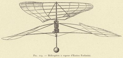 Helicopter a vapeur af Enrico Forlanini (gravering) af French School
