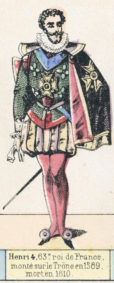 Henri 4, 63. konge af Frankrig, besteg tronen i 1589, døde i 1610 (farvet indgravering) af French School