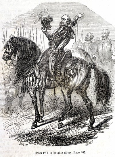 Henri IV (1553 - 1610) ved slaget ved Ivry (14/03/1590) - i "" Histoire de France"" af L.-P. Anquetil af French School