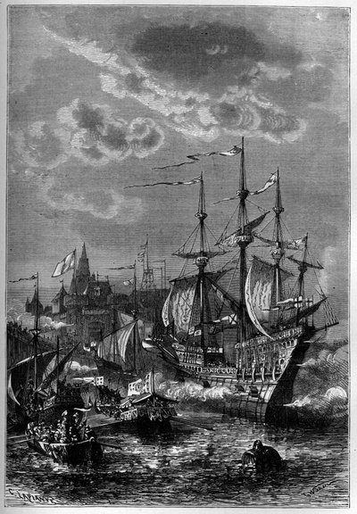 Henrik VIII lander i Calais af French School