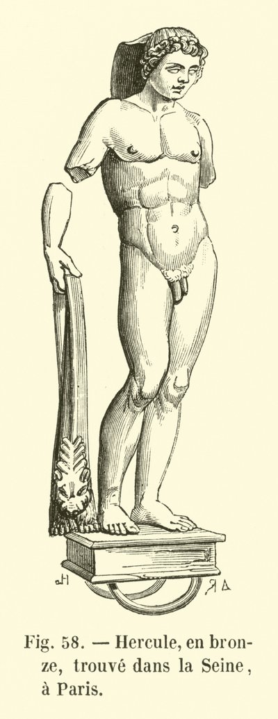 Herkules, i bronze, fundet i Seinen, Paris (gravering) af French School