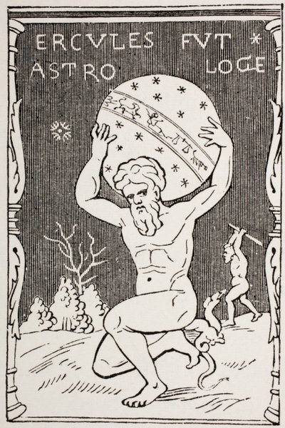 Hercules holder verden på ryggen, mens Atlas samler Hesperides æbler, fra 