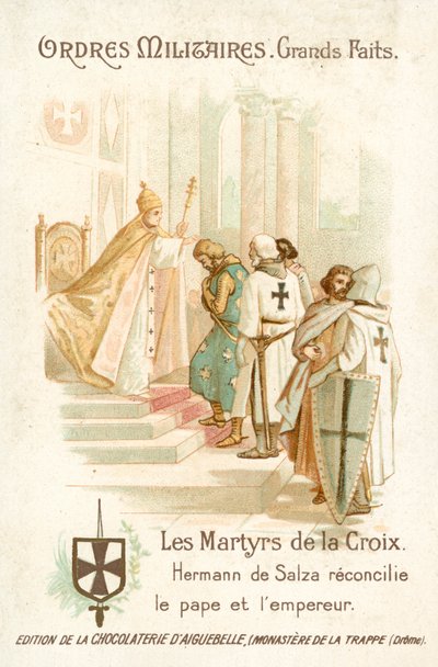 Hermann von Salza, stormester for de teutoniske riddere, skaber en forsoning mellem pave Gregor IX og kejser Frederik II af French School