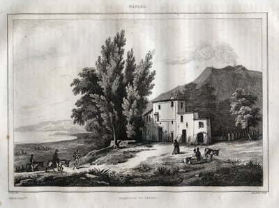 Eremitage af Vesuv-bjerget - ERMITAGE DU VESUVE NAPLES ITALIEN - Vesuv-gravering fra "" Det maleriske Italien" - Historisk og beskrivende maleri af Italien" af M. de Norvins, Ch. Nodier 1834-1836. af French School