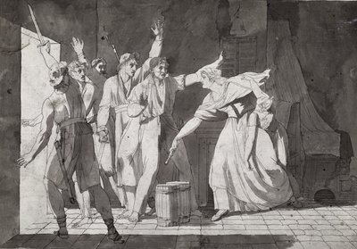 Heltemod af en kvinde, der står over for vendiske røvere, der har fået kontrol over Saint-Mithier, 1793 (se også 217884) af French School