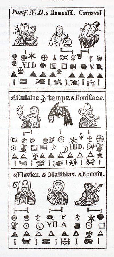 Hieroglyfiske tegn i en almanak af French School