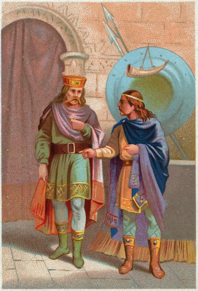 Historie. Frankrig. Childerik I, merovingerkonge, udvist af frankerne. Imagery, Frankrig, ca. 1900 (tryk) af French School
