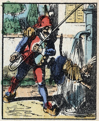 Dr. Pulcinellas (Polichinelle) historie. Træstik af Imaging Pellerin - Epinal, sd. Slutningen af det 19. århundrede. af French School