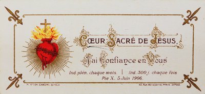 Hellig kort, dedikeret til det hellige hjerte, 1906 (trykt kort) af French School