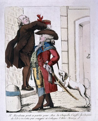 Honore Gabriel (Honore-Gabriel) Riqueti, greve af Mirabeau (1749-1791) iført aristokratiets hat af Abbé Maury forbereder sig på at rejse til Aachen, slutningen af det 18. århundrede af French School