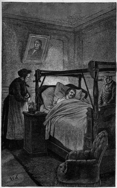 Honore de Balzac (1799-1850), en fransk forfatter, på sit dødsleje i 1850. af French School