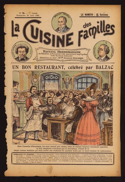 Honore de Balzac spiser på Flicoteaux, restaurant i Paris (koloreret stik) af French School