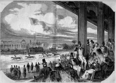 Hestevæddeløb ved Chantilly Hypodrome i 1858. af French School
