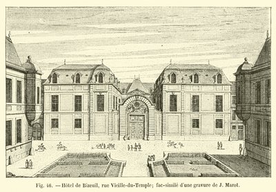 Hotel de Bizeuil, rue Vieille-du-Temple; faksimile af en gravering af J Marot af French School