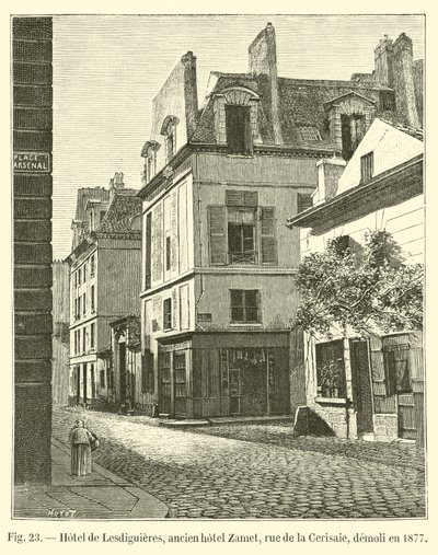 Hotel de Lesdiguieres, tidligere hotel Zamet, rue de la Cerisaie, revet ned i 1877 af French School