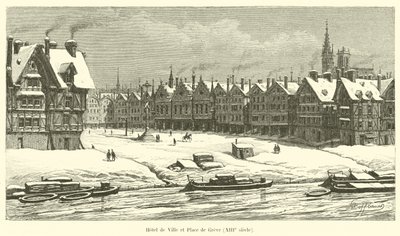 Rådhus og Place de Greve, 1200-tallet af French School