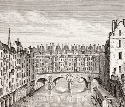 Huse på Saint-Michel-broen, Paris, 1875 af French School