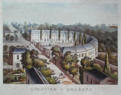 Boligprojekt (afsluttet) i Quartier Orleans, rue Halle, ca. 1840-50 (farve litho) af French School