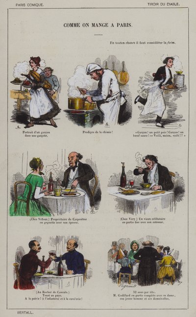 Sådan spiser man i Paris (farve litho) af French School