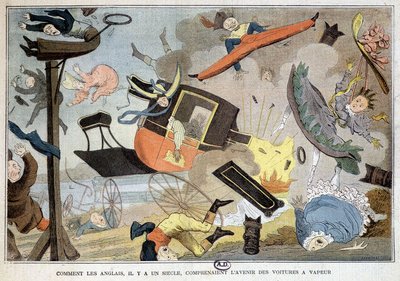 Hvordan englænderne for et århundrede siden forstod fremtiden for dampbiler: tegneserie om eksplosionsmotoren - England af French School