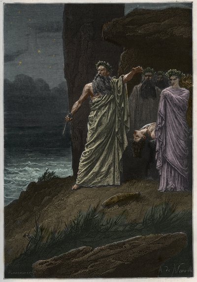 Menneskeofring af druiden efter Alphonse de Neuville - Druider, der ofrer menneskeofre - indgravering fra "" Frankrigs historie fortalt til mine børnebørn"" - af Francois Guizot - 1872-1876 af French School
