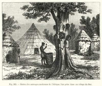 Hytter af de moderne vilde i Afrika (gravering) af French School
