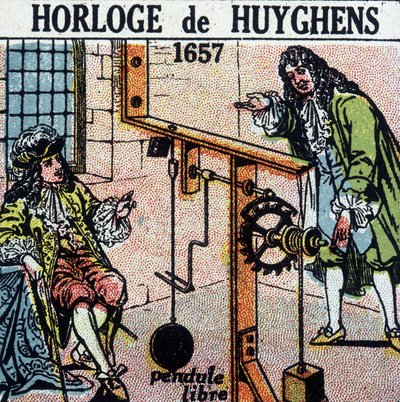 Huyghens ur 1657 (frit pendul) - gravering, deb. 20. århundrede af French School