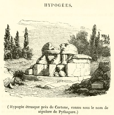 Hypogee etrusque pres de Cortone, connu sous le nom de sepulcre de Pythagore (gravering) af French School