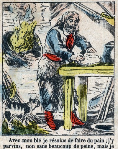 Illustration til Daniel Defoes Bog (De foe) "" Robinson Crusoe"". Epinal billeddannelse fra slutningen af det 19. århundrede. af French School