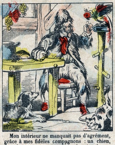 Illustration til Daniel Defoes Bog (De foe) "" Robinson Crusoe"". Epinal billeddannelse fra slutningen af det 19. århundrede. af French School