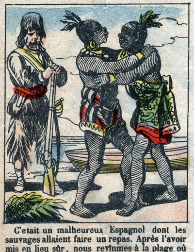 Illustration til Daniel Defoes Bog (De foe) "" Robinson Crusoe"". Epinal billeddannelse fra slutningen af det 19. århundrede. af French School