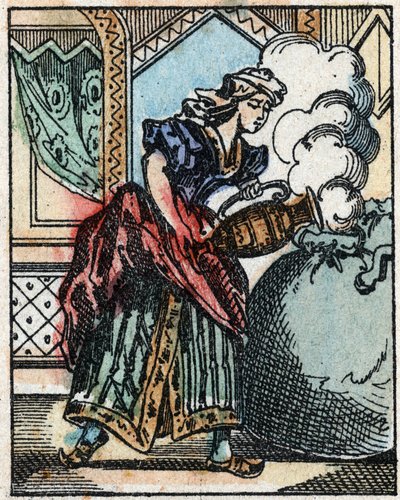 Illustration til historierne om tusind og en nætter. Ali -Baba (Ali Baba) .Wood Graving fra Imaging Pellerin - Epinal, SD. Sent i det 19. århundrede. af French School